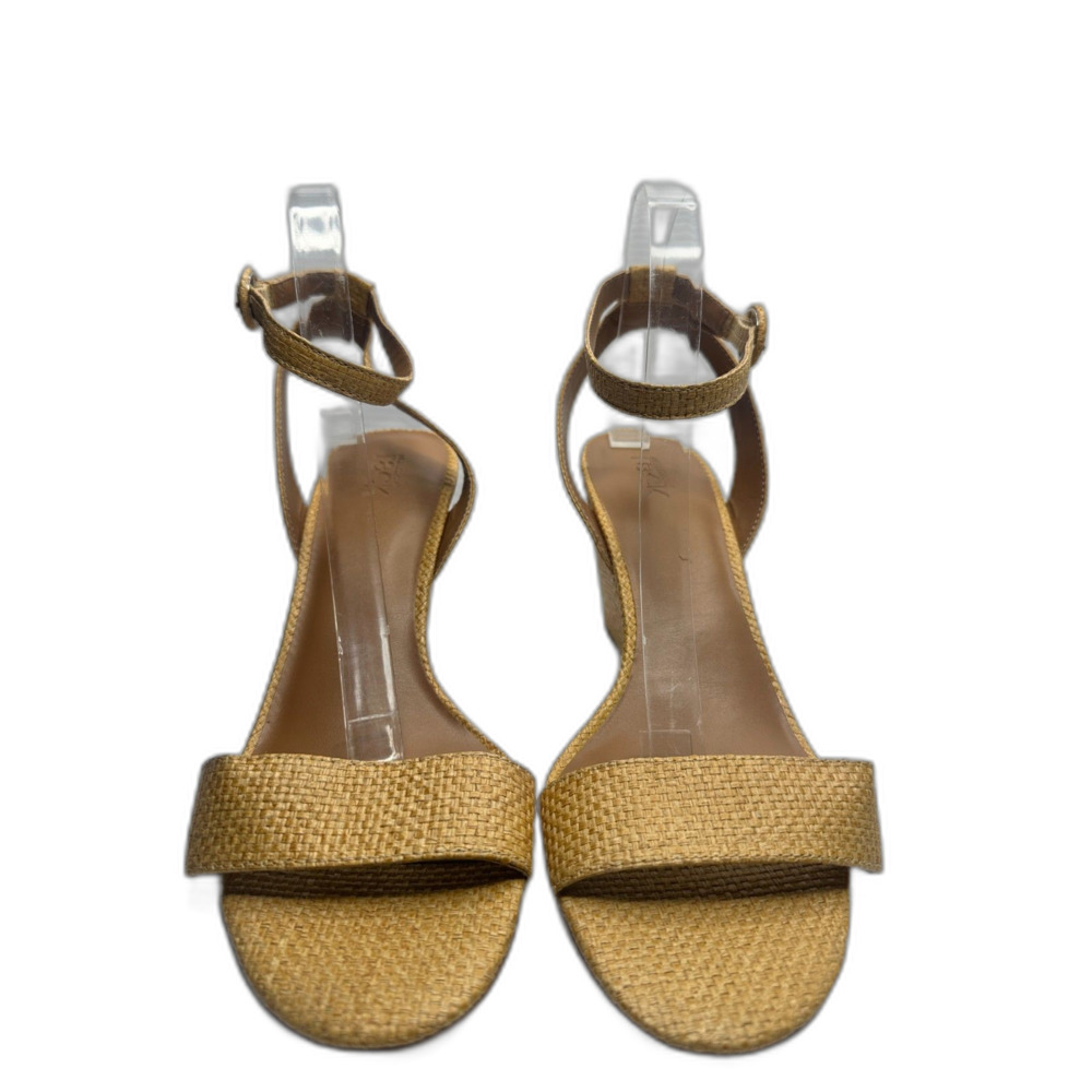 Nordstrom Rack Wedge Sandal 10 Ankle Strap Minimalist Tan Nude Beige Carrie - Picture 3 of 10